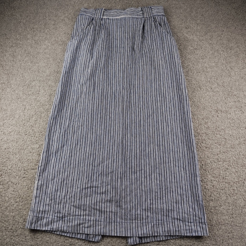 VTG Gotcha Covered Maxi Skirt Womens 12 Ticking Stripe Blue White Denim EUC